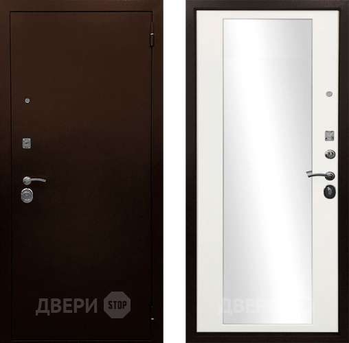 Входная металлическая Дверь Ратибор Рим 3К зеркало Белый матовый в Звенигород