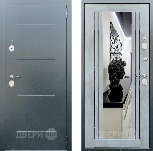Входная металлическая Дверь Престиж Люкс с зеркалом Бетон в Звенигород