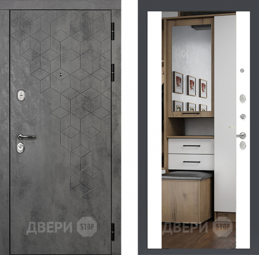 Райтвер Бетон 1501 с зеркалом Белый матовый  в Звенигород
