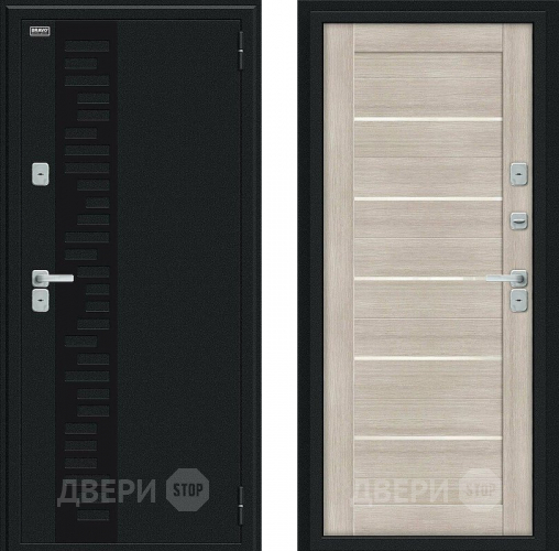 Входная металлическая Дверь Bravo Thermo Техно Декор Букле черное/Cappuccino Veralinga в Звенигород
