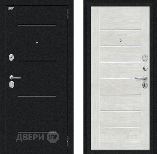 Входная металлическая Дверь Bravo Техно Букле черное/Bianco Veralinga в Звенигород
