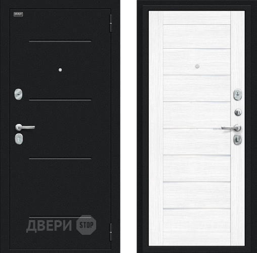 Входная металлическая Дверь Bravo Техно Букле черное/Snow Melinga в Звенигород
