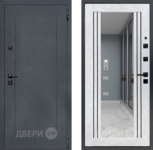 Входная металлическая Дверь Престиж Лофт с зеркалом Бетон снежный в Звенигород