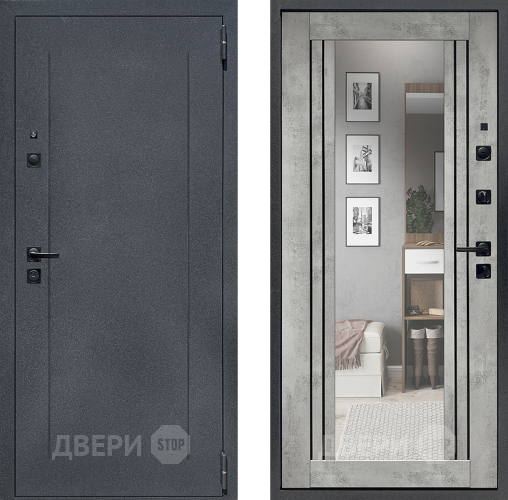 Входная металлическая Дверь Престиж Лофт с зеркалом Бетон светлый в Звенигород