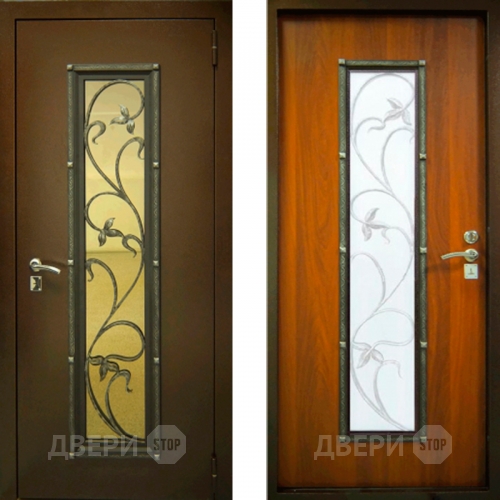 Заводские двери с ковкой и стеклом Лоза в Звенигород