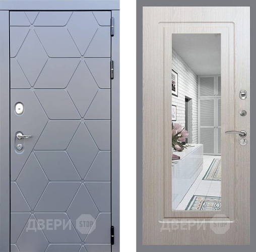 Входная металлическая Дверь Стоп КОСМО Зеркало ФЛ-120 Беленый дуб в Звенигород