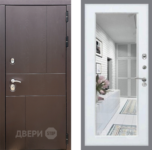 Входная металлическая Дверь Стоп УРБАН Зеркало Белый ясень в Звенигород