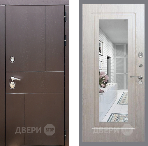 Входная металлическая Дверь Стоп УРБАН Зеркало ФЛ-120 Беленый дуб в Звенигород