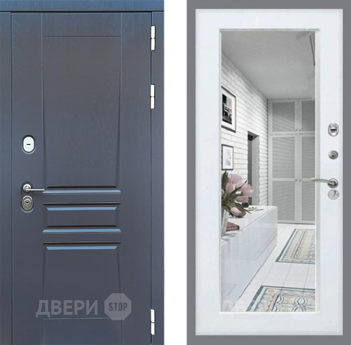 Входная металлическая Дверь Стоп ПЛАТИНУМ Зеркало Белый ясень в Звенигород