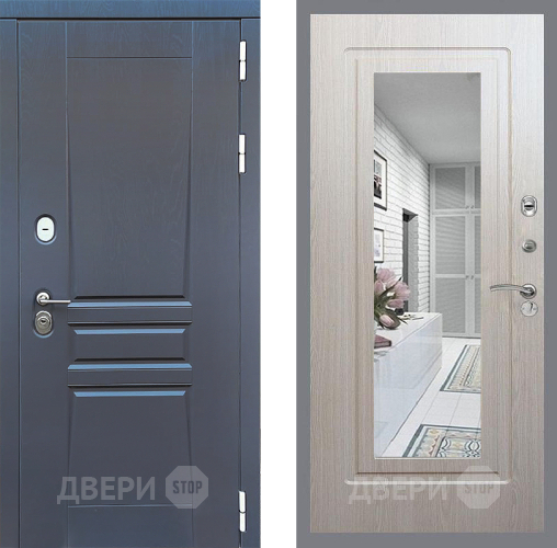 Входная металлическая Дверь Стоп ПЛАТИНУМ Зеркало ФЛ-120 Беленый дуб в Звенигород