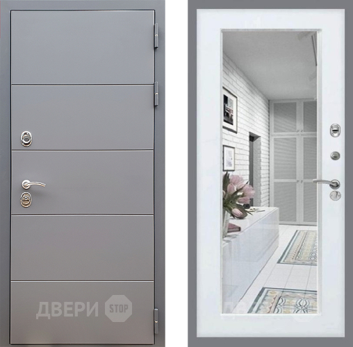 Входная металлическая Дверь Стоп АРТ ГРАФИТ Зеркало Белый ясень в Звенигород