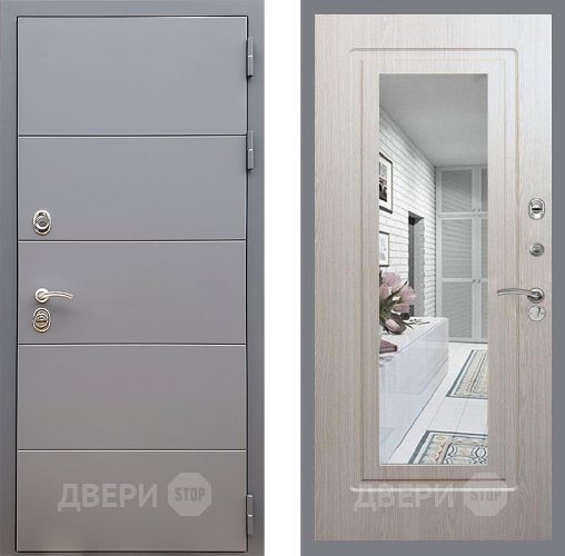 Входная металлическая Дверь Стоп АРТ ГРАФИТ Зеркало ФЛ-120 Беленый дуб в Звенигород