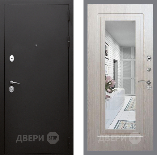 Входная металлическая Дверь Стоп КЛАССИК Шагрень Зеркало ФЛ-120 Беленый дуб в Звенигород