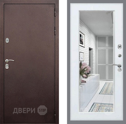 Дверь Стоп КЛАССИК Медь Зеркало Белый ясень в Звенигород