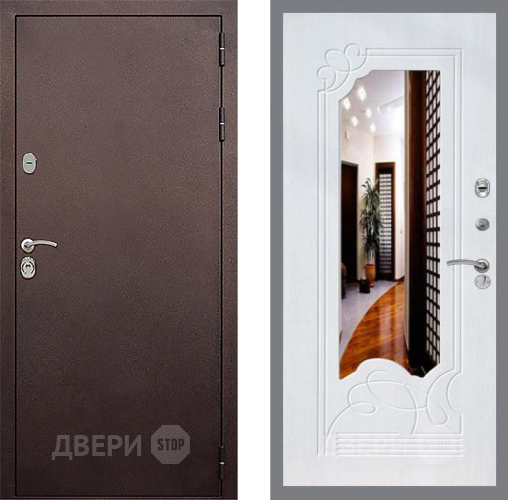 Входная металлическая Дверь Стоп КЛАССИК Медь ЗкркалоФЛ-147 Ясень белый в Звенигород