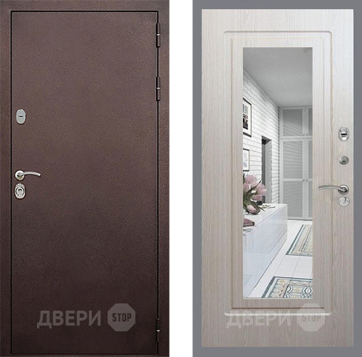 Дверь Стоп КЛАССИК Медь Зеркало ФЛ-120 Беленый дуб в Звенигород