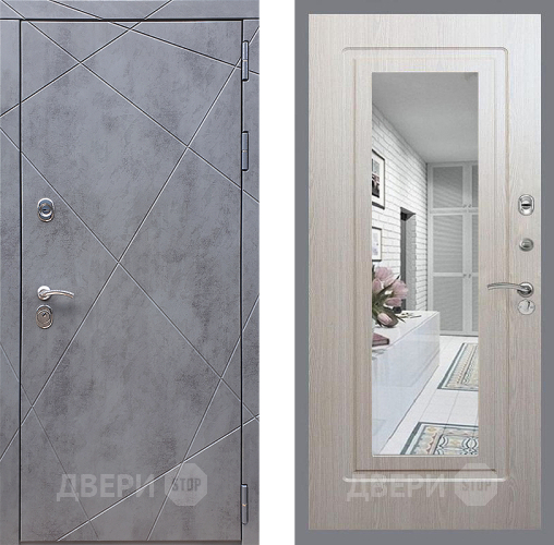 Входная металлическая Дверь Стоп Лучи Зеркало ФЛ-120 Беленый дуб в Звенигород