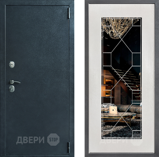 Входная металлическая Дверь Дверной континент ДК-70 Дизайн ФЛ-Тиффани Зеркало Белое дерево в Звенигород