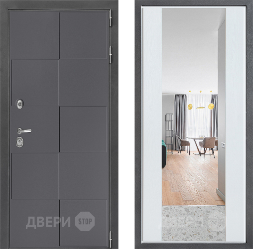 Входная металлическая Дверь Дверной континент ДК-3/606 ФЛЗ-1 Зеркало Белое дерево в Звенигород
