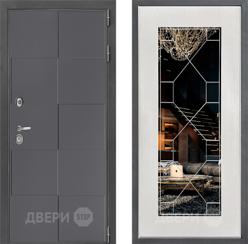 Входная металлическая Дверь Дверной континент ДК-3/606 ФЛ-Тиффани Зеркало Белое дерево в Звенигород