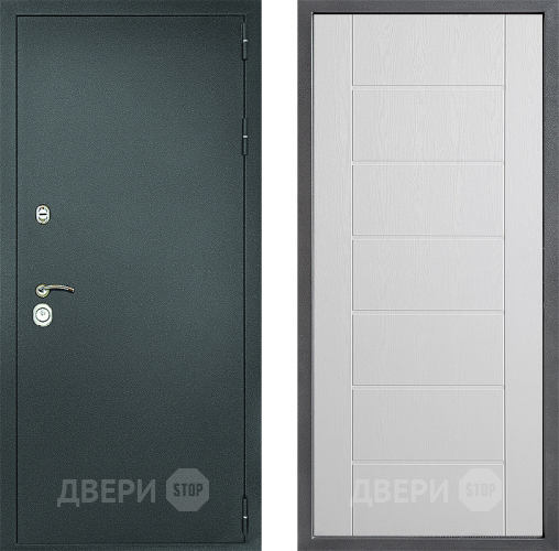 Входная металлическая Дверь Дверной континент Рубикон Серебро Дизайн ФЛ-Лайн Белое дерево в Звенигород