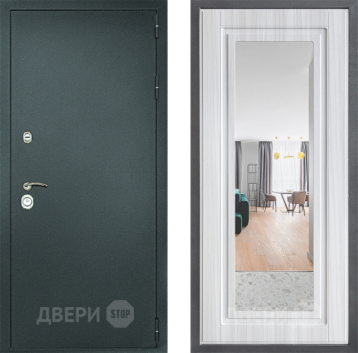 Входная металлическая Дверь Дверной континент Рубикон Серебро Дизайн ФЛЗ Зеркало Сандал белый в Звенигород