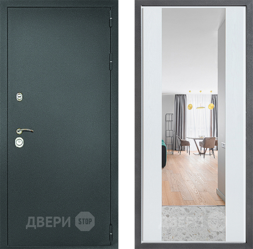 Входная металлическая Дверь Дверной континент Рубикон Серебро Дизайн ФЛЗ-1 Зеркало Белое дерево в Звенигород