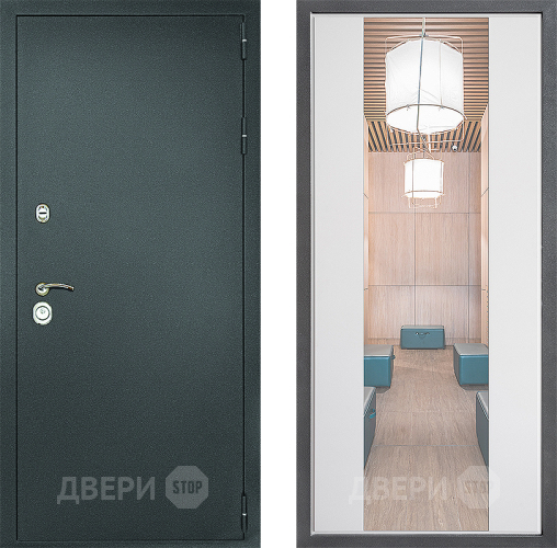 Входная металлическая Дверь Дверной континент Рубикон Серебро Дизайн ФЛЗ-1 Зеркало Белый софт в Звенигород
