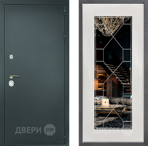 Входная металлическая Дверь Дверной континент Рубикон Серебро Дизайн ФЛ-Тиффани Зеркало Белое дерево в Звенигород