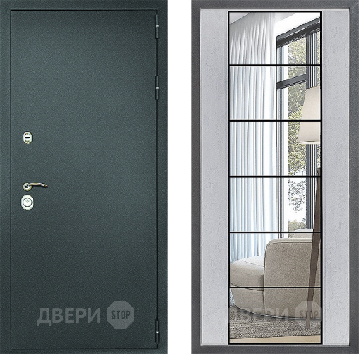 Входная металлическая Дверь Дверной континент Рубикон Серебро Дизайн ФЛЗ-2 Зеркало Бетон светлый в Звенигород
