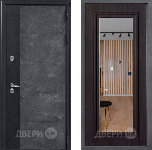 Входная металлическая Дверь Дверной континент ДК-15 Бетон ТЕРМО ФЛЗ Зеркало Венге в Звенигород