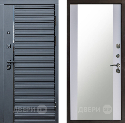 Входная металлическая Дверь Престиж Черная Линия Зеркало Белый софт в Звенигород