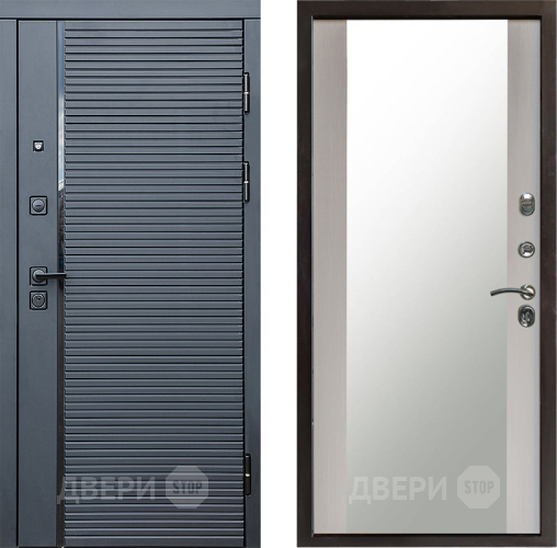 Входная металлическая Дверь Престиж Черная Линия Зеркало Лиственница белая в Звенигород