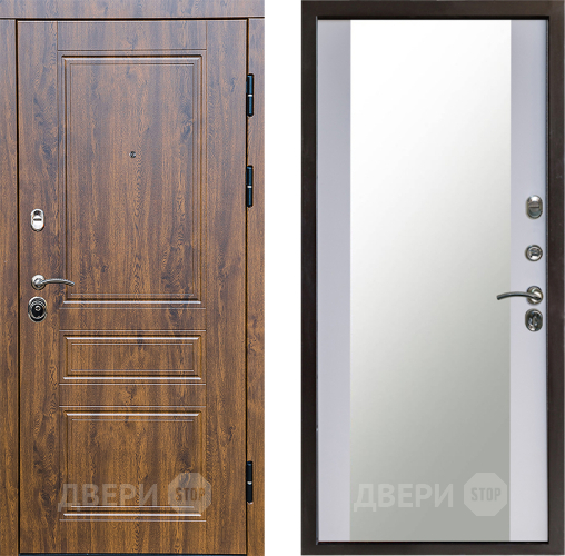 Входная металлическая Дверь Престиж Классика Дуб Зеркало Белый софт в Звенигород