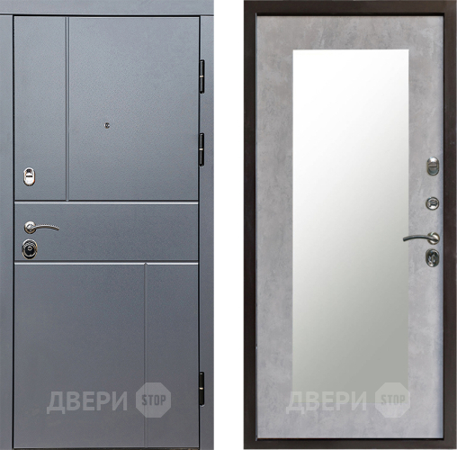 Входная металлическая Дверь Престиж Горизонт Грэй Зеркло Пастораль Бетон светлый в Звенигород