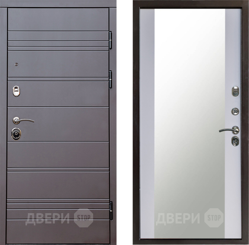 Входная металлическая Дверь Престиж Линия Браун Зеркало Белый софт в Звенигород