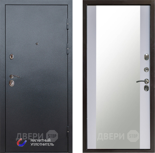 Входная металлическая Дверь Престиж Графит Зеркало Белый софт в Звенигород