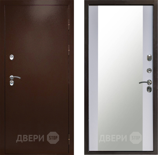 Дверь Престиж TERMO с терморазрывом Снегирь Медь Зеркало Белый софт в Звенигород