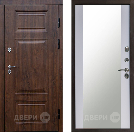 Входная металлическая Дверь Престиж TERMO с терморазрывом Премиум Орех Зеркало Белый софт в Звенигород