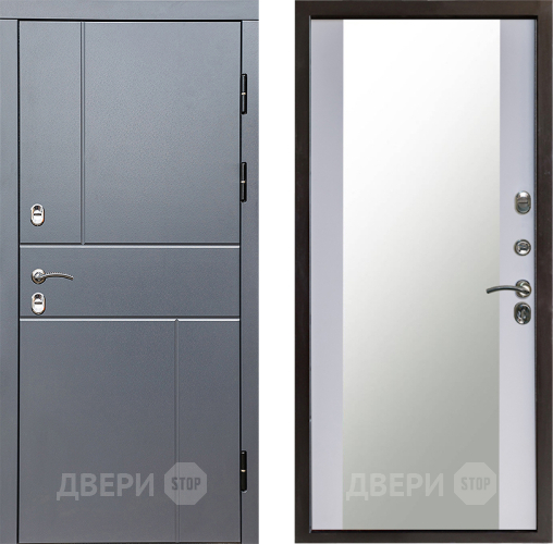 Входная металлическая Дверь Престиж TERMO с терморазрывом Горизонт Грэй Зеркало Белый софт в Звенигород