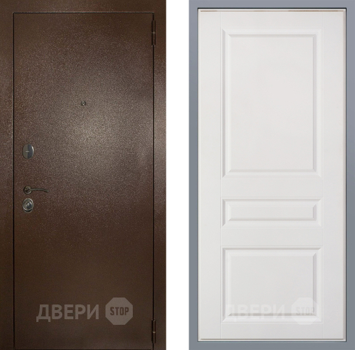 Дверь Заводские двери Эталон 3к антик медь Стокгольм Белый софт в Звенигород