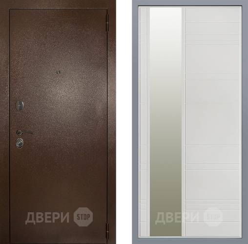 Дверь Заводские двери Эталон 3к антик медь Зеркало Лира Белый софт в Звенигород