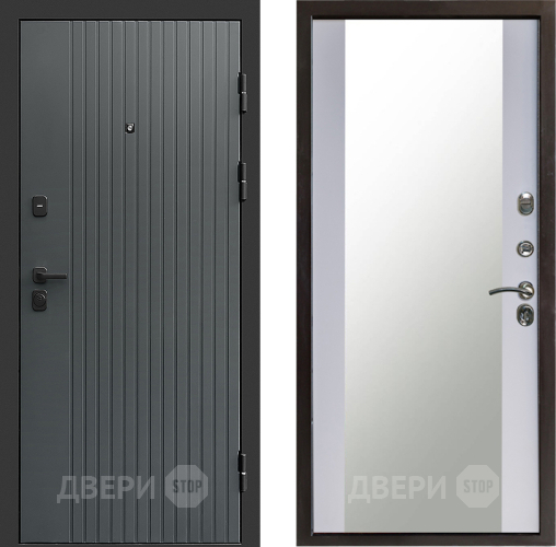 Входная металлическая Дверь Престиж Tvist Grey Зеркало Белый софт в Звенигород