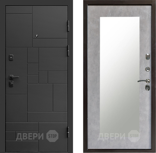 Входная металлическая Дверь Престиж Kvadro Зеркло Пастораль Бетон светлый в Звенигород