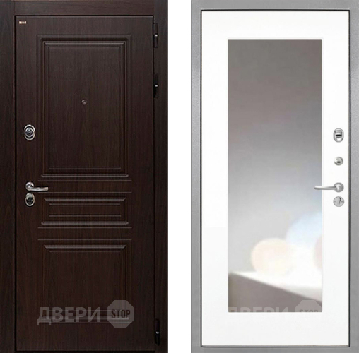 Входная металлическая Дверь Интекрон (INTECRON) Брайтон Тиковое Дерево ФЛЗ-120-М Зеркало Белый матовый в Звенигород