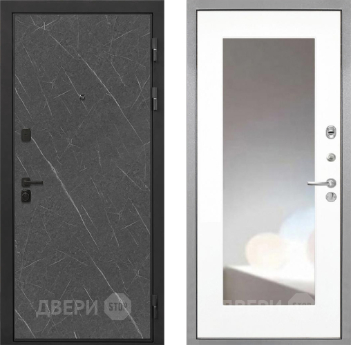 Входная металлическая Дверь Интекрон (INTECRON) Профит Black Гранит Лава Оникс ФЛЗ-120-М Зеркало Белый матовый в Звенигород