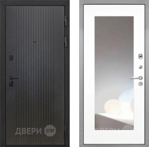 Входная металлическая Дверь Интекрон (INTECRON) Профит Black ФЛ-295 ФЛЗ-120-М Зеркало Белый матовый в Звенигород