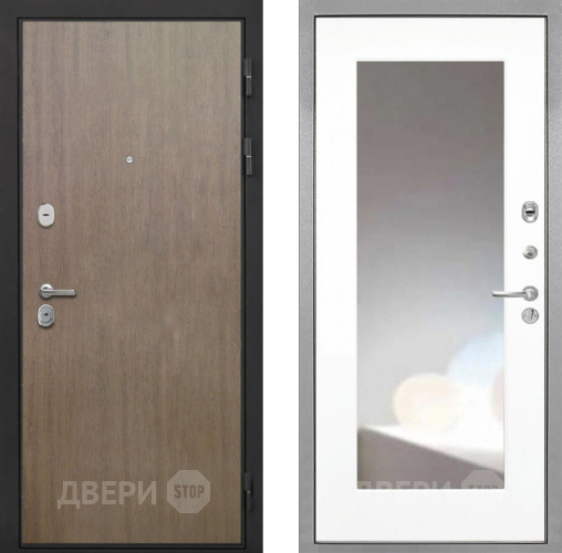 Входная металлическая Дверь Интекрон (INTECRON) Гектор Венге Коричневый ФЛЗ-120-М Зеркало Белый матовый в Звенигород