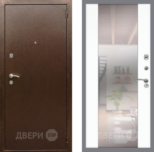 Входная металлическая Дверь Рекс (REX) 1А Медный Антик СБ-16 Зеркало Силк Сноу в Звенигород