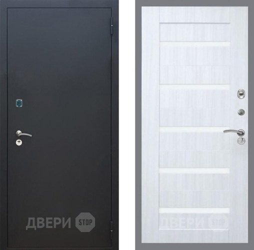 Входная металлическая Дверь Рекс (REX) 1A Черный Муар СБ-14 стекло белое Сандал белый в Звенигород